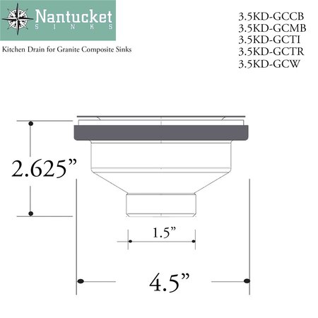 Nantucket Sinks Basket Strainer Kitchen Drain For Granite Composite Sinks Matte Black 3.5KD-GCMB